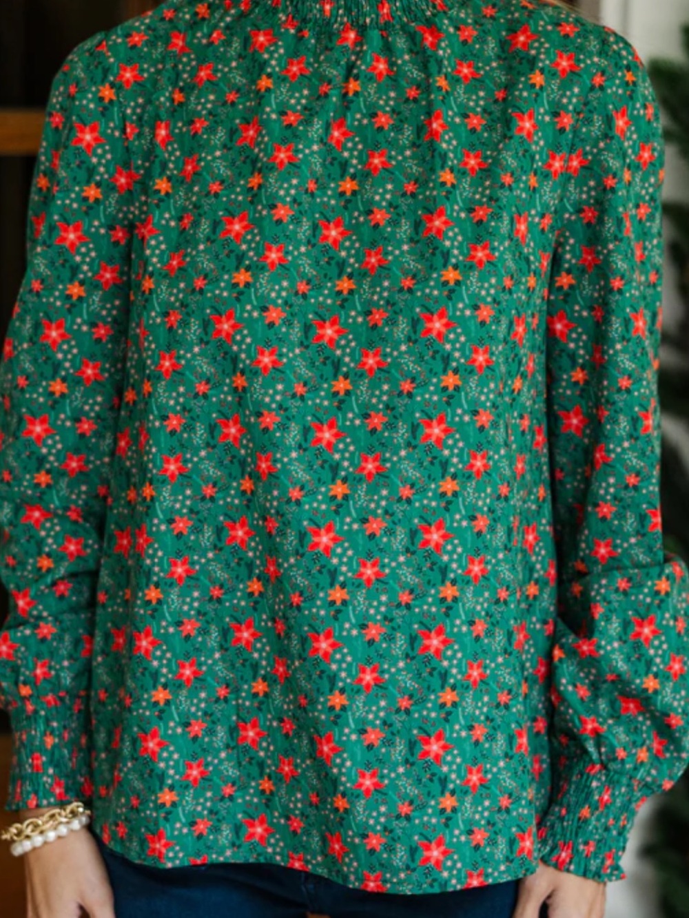 Shop The Mint Green Floral Smocked Top size Medium